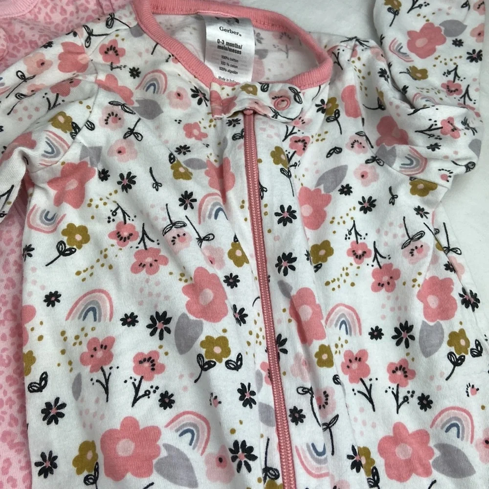 Lot of four (4) Baby Girl Gerber’s 0-3 month footie onesie pajamas